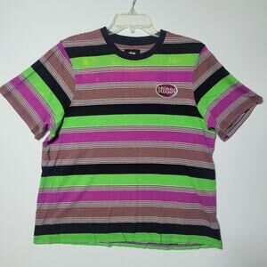 Stussy Striped Short Sleeve Shirt Size Medium Casual Stretch Embroidered Logo